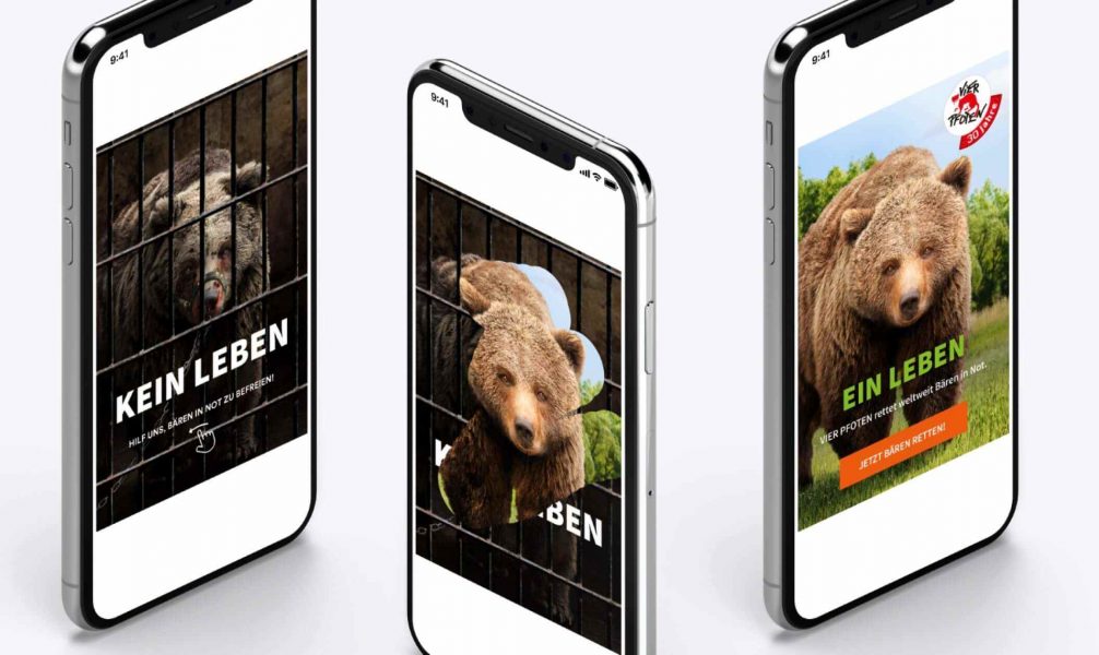 Das interaktive mobile Ad bei dem man wischen musste um einen gefangen Bären zu befreien.
