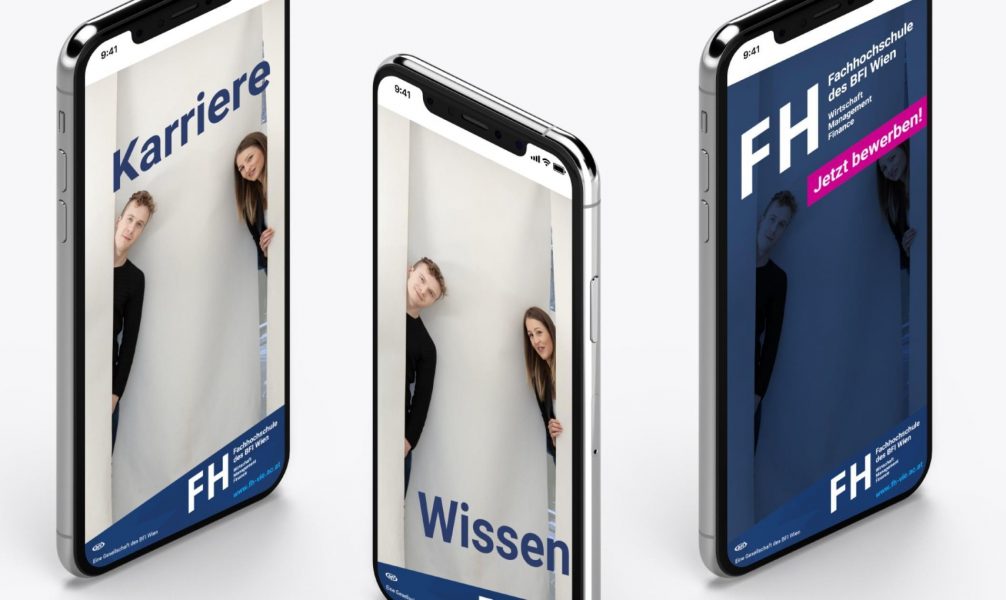 Die Mobilen Banner für die FH des BFI Wien mit Studenten und Call to Action für ein Event